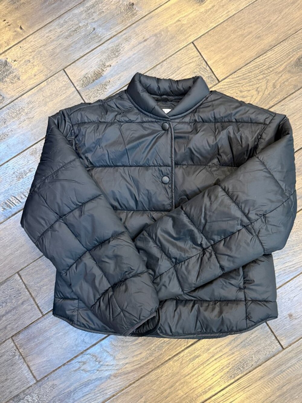 Gap Kids Black Grid quilted puffer jacket snap front lightweight Size Medium